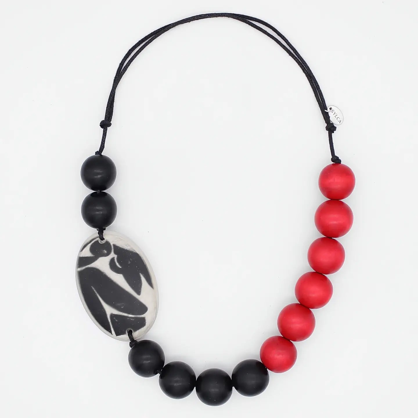 SYLCA Black and Red Medallion Statement Necklace