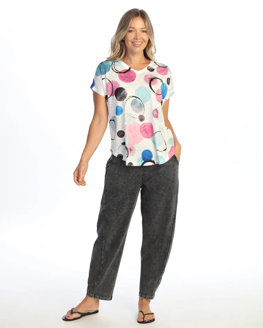 JESS & JANE Slub V-Neck Dolman Short Sleeve Top - 60-2289 - BUBBLY