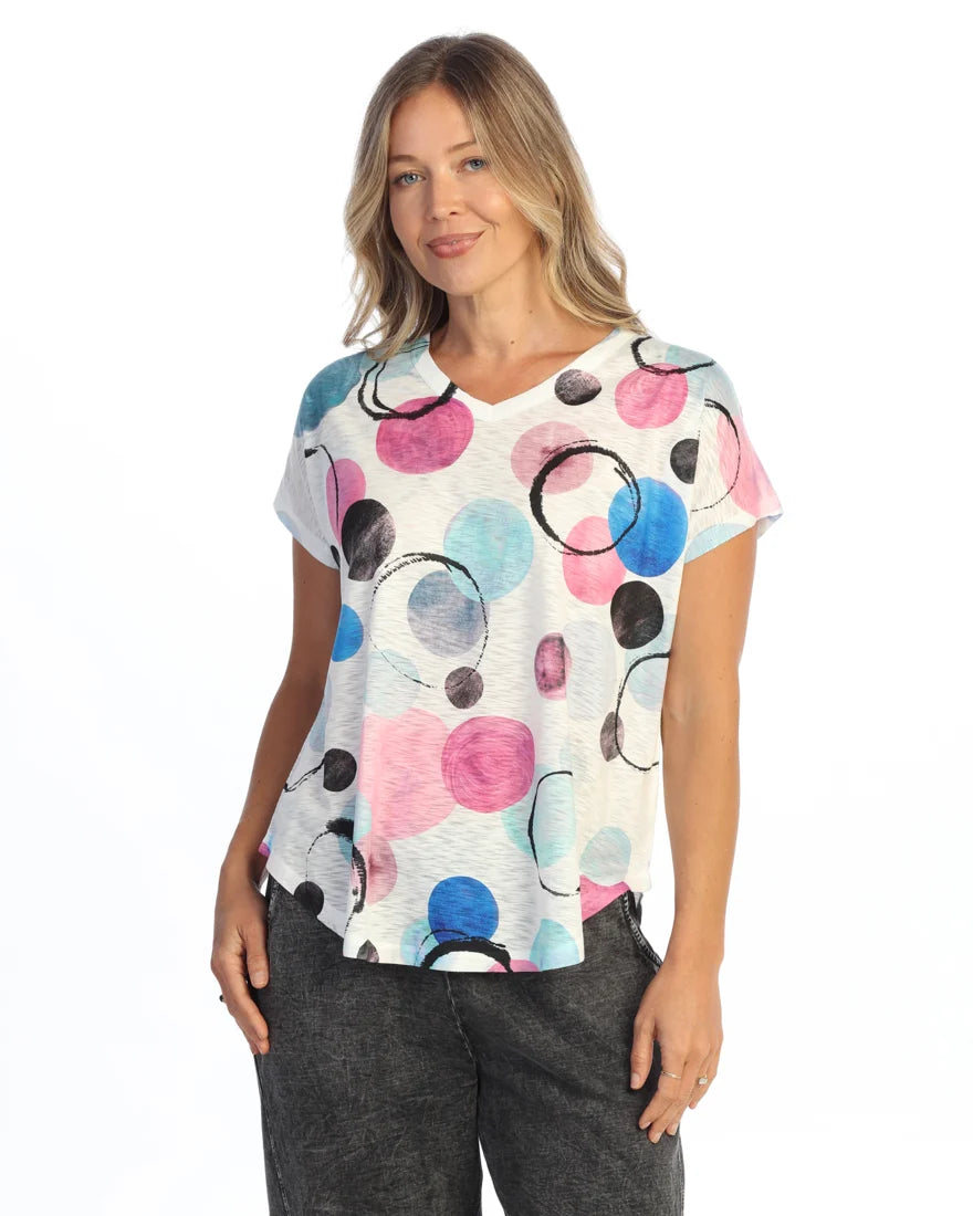 JESS & JANE Slub V-Neck Dolman Short Sleeve Top - 60-2289 - BUBBLY