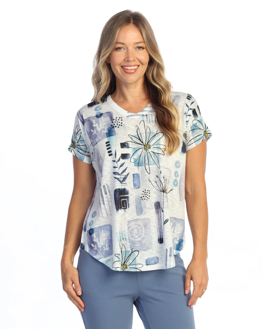 JESS & JANE Slub V-Neck Dolman Short Sleeve Top - 60-2292 - JOYFUL