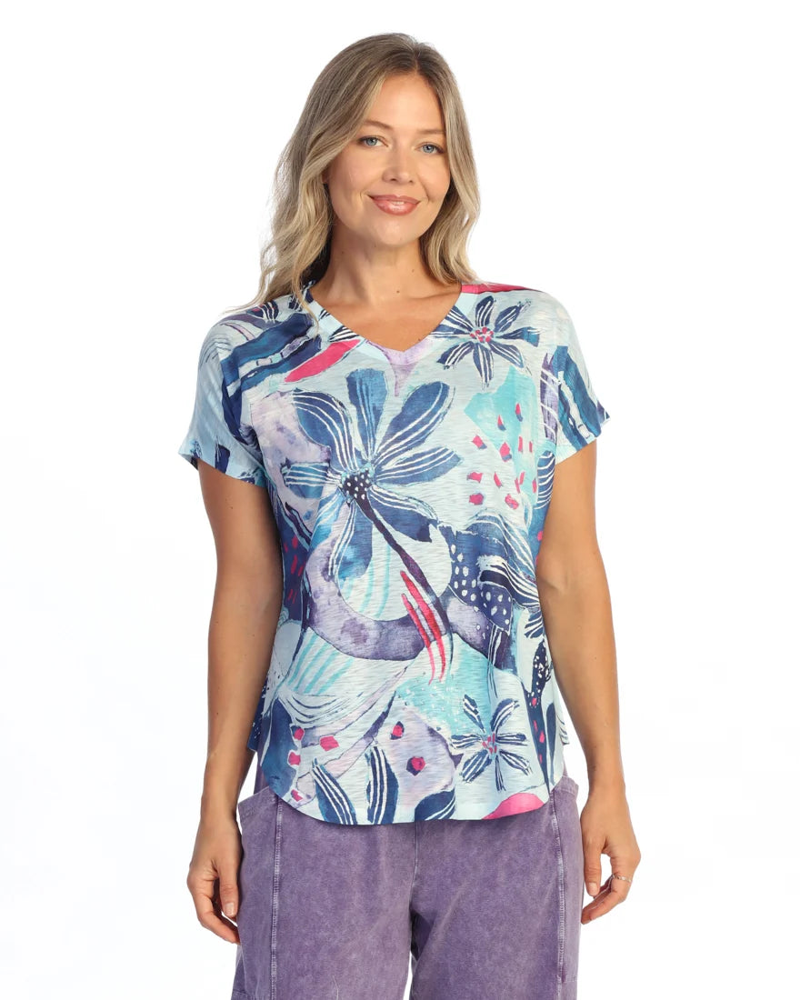 JESS & JANE Slub V-Neck Dolman Short Sleeve Top - 60-2294 - LIORA