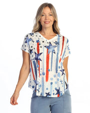 JESS & JANE Slub V-Neck Dolman Short Sleeve Top - 60-2299 - ANTHEM