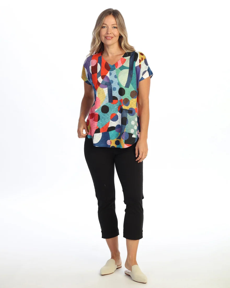 JESS & JANE Slub V-Neck Dolman Short Sleeve Top - 60-2305 - DOT DAY