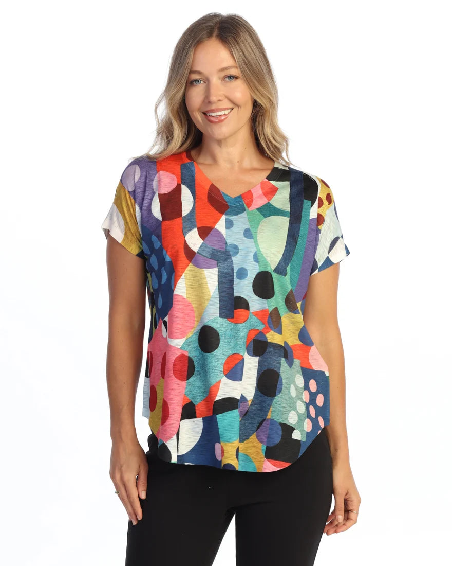 JESS & JANE Slub V-Neck Dolman Short Sleeve Top - 60-2305 - DOT DAY