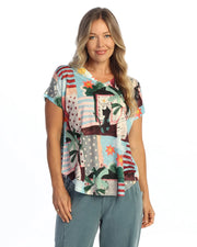 JESS & JANE Slub V-Neck Dolman Short Sleeve Top - 60-2308 - SUNNY DAY