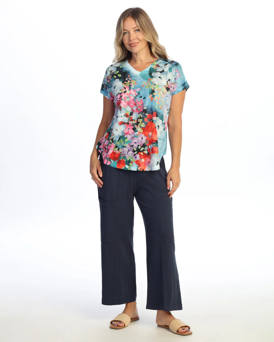 JESS & JANE Slub V-Neck Dolman Short Sleeve Top - 60-2320 - PETUNIA