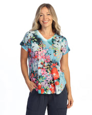 JESS & JANE Slub V-Neck Dolman Short Sleeve Top - 60-2320 - PETUNIA