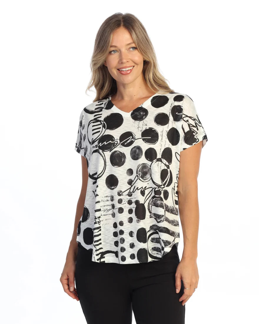 JESS & JANE Slub V-Neck Dolman Short Sleeve Top - 60-2322 - IN CIRCLES