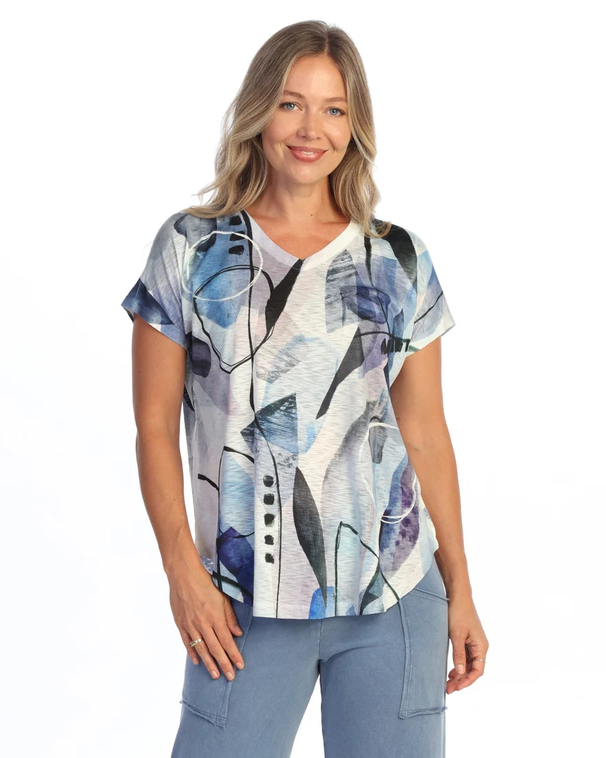 JESS & JANE Slub V-Neck Dolman Short Sleeve Top - 60-2323 - CURRENT