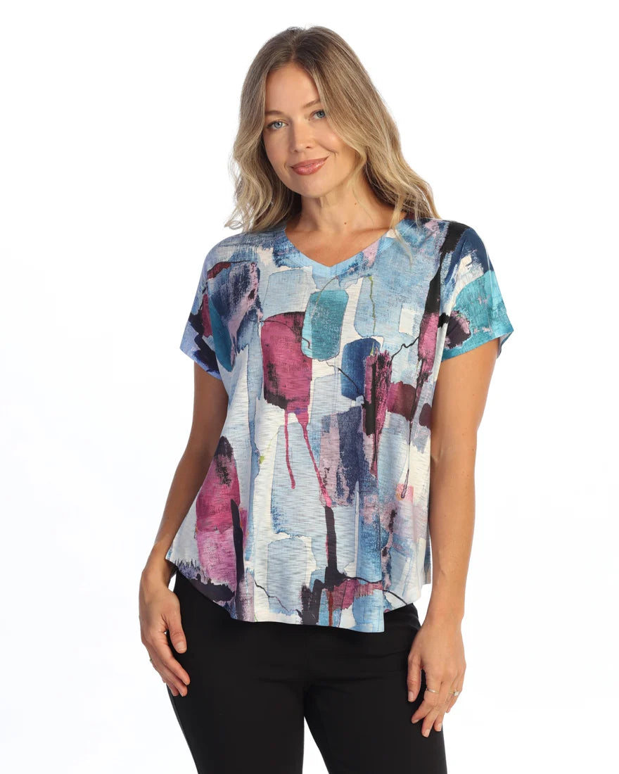 JESS & JANE Slub V-Neck Dolman Short Sleeve Top - 60-2325 - LAGUNA