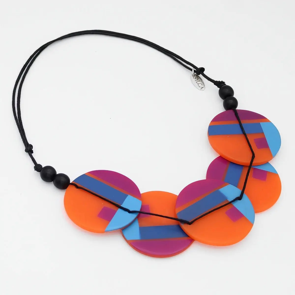 SYLCA Orange Geometric Design Statement Necklace