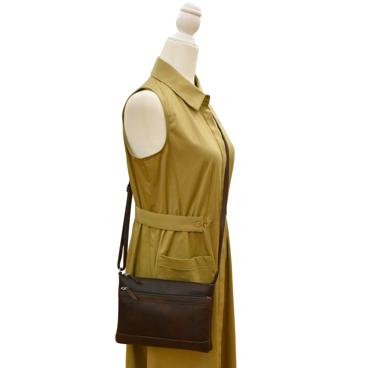 ili New York - DOUBLE ZIP CROSSBODY BAG - 6028 - Chocolate