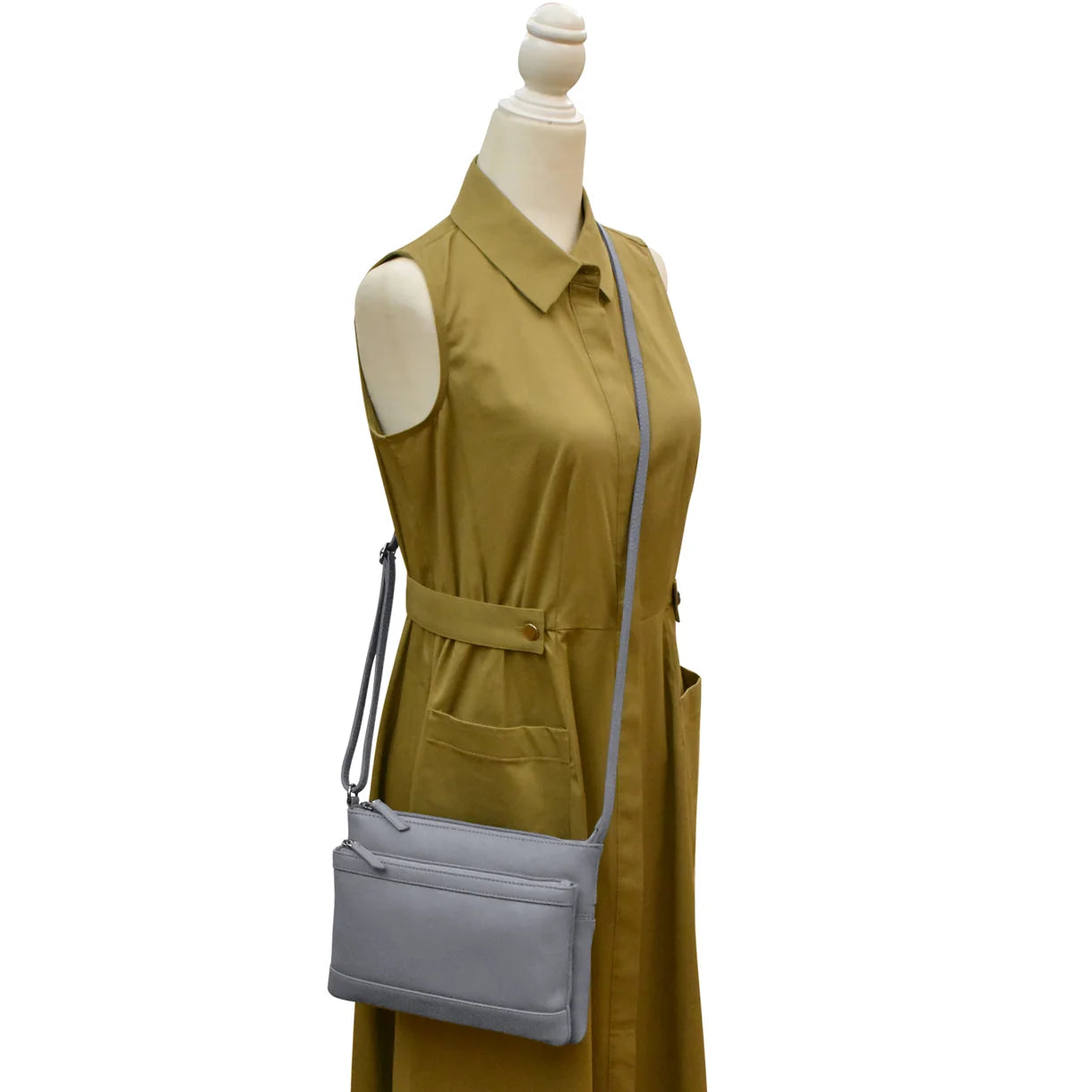 ili New York - DOUBLE ZIP CROSSBODY BAG - 6028 - Cool Grey
