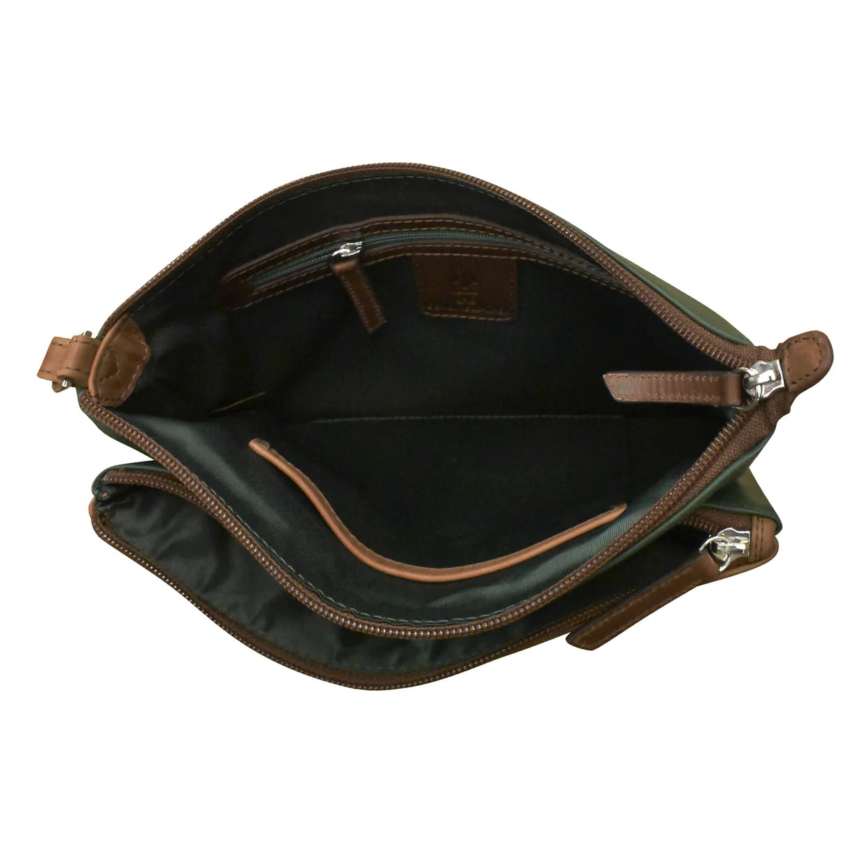 ili New York - DOUBLE ZIP CROSSBODY BAG - 6028 - Hunter Green/Rustic Brown