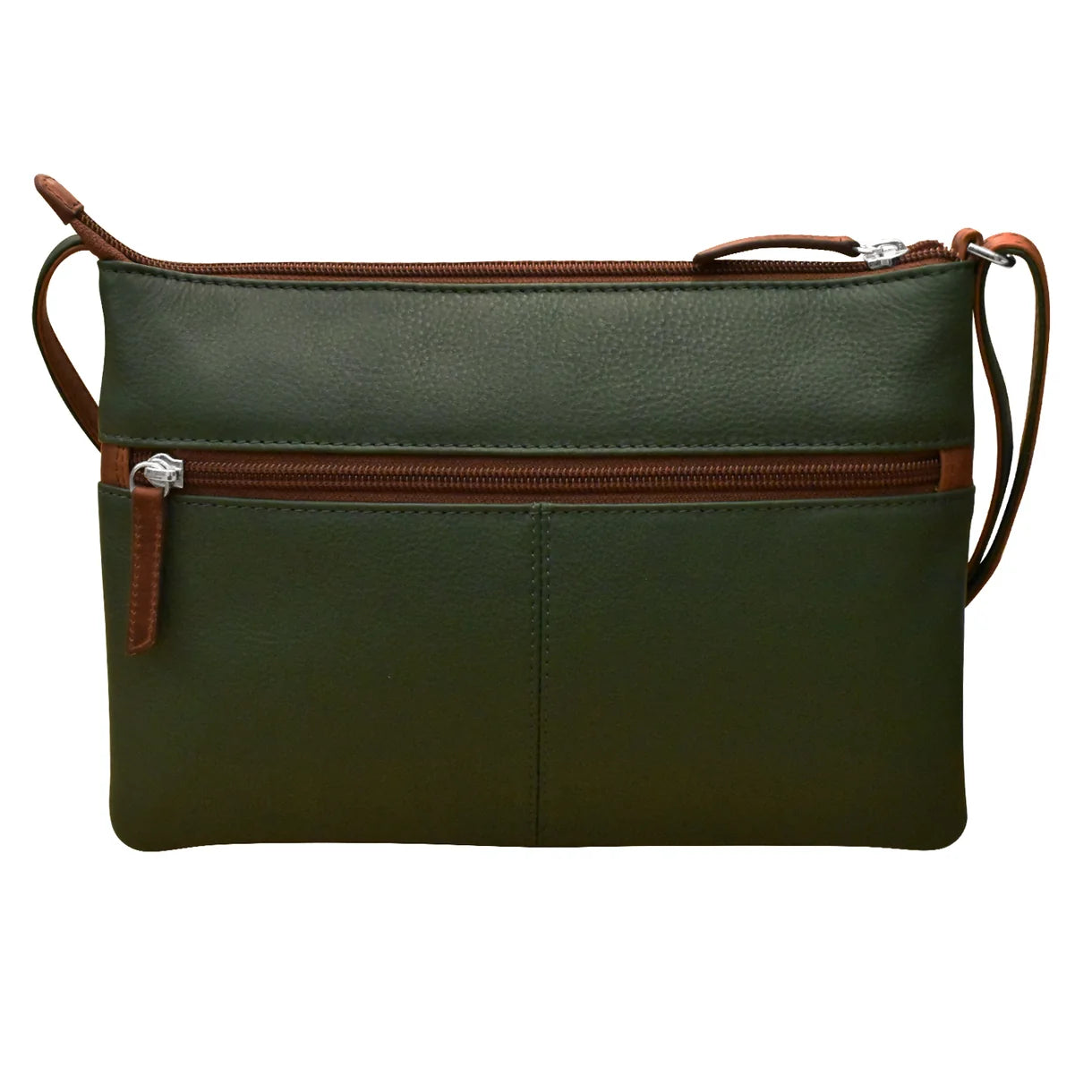 ili New York - DOUBLE ZIP CROSSBODY BAG - 6028 - Hunter Green/Rustic Brown