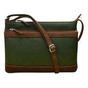 ili New York - DOUBLE ZIP CROSSBODY BAG - 6028 - Hunter Green/Rustic Brown