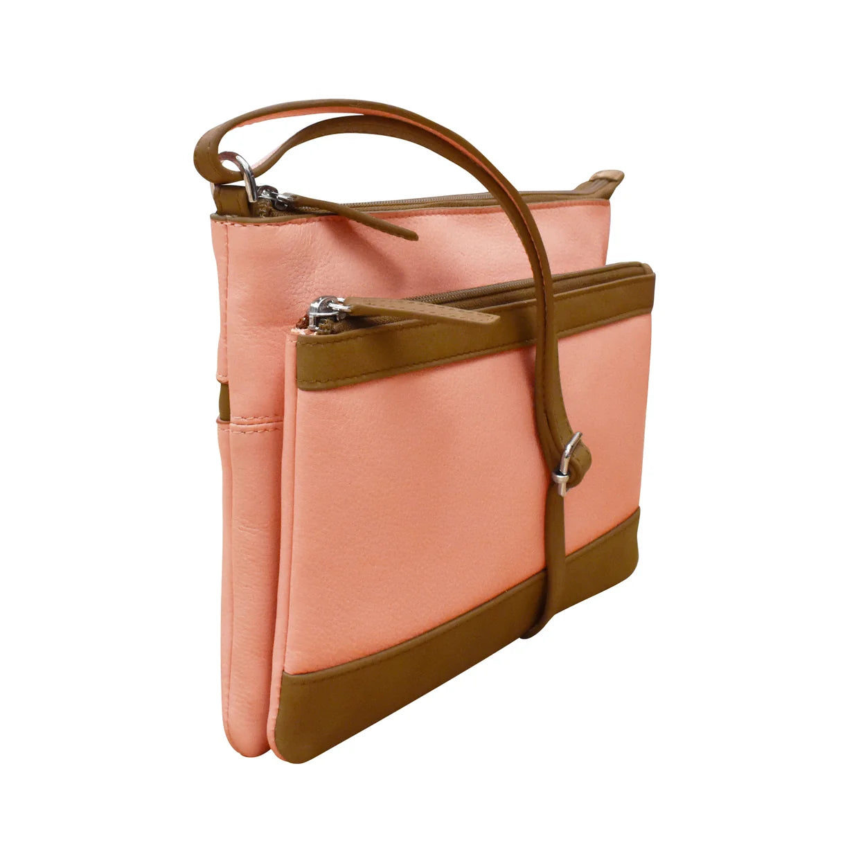 ili New York - DOUBLE ZIP CROSSBODY BAG - 6028 - Peach/Antique Saddle