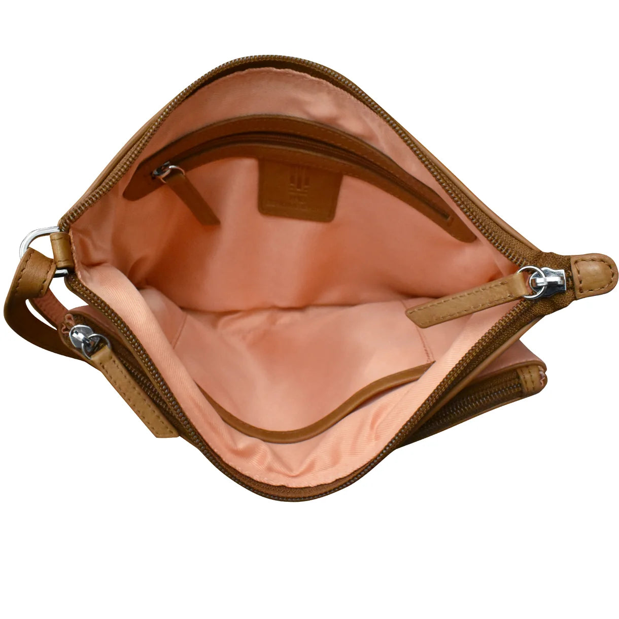 ili New York - DOUBLE ZIP CROSSBODY BAG - 6028 - Peach/Antique Saddle