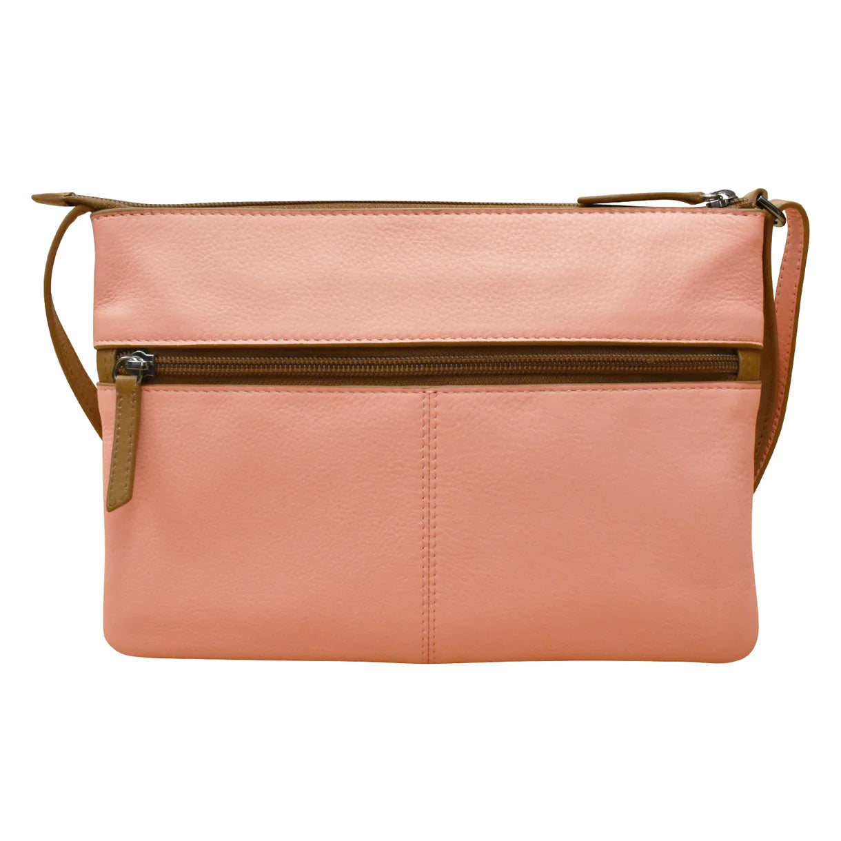 ili New York - DOUBLE ZIP CROSSBODY BAG - 6028 - Peach/Antique Saddle