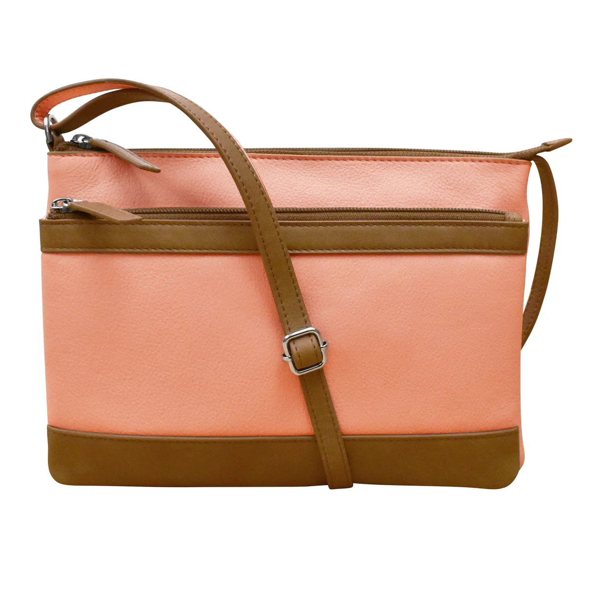 ili New York - DOUBLE ZIP CROSSBODY BAG - 6028 - Peach/Antique Saddle