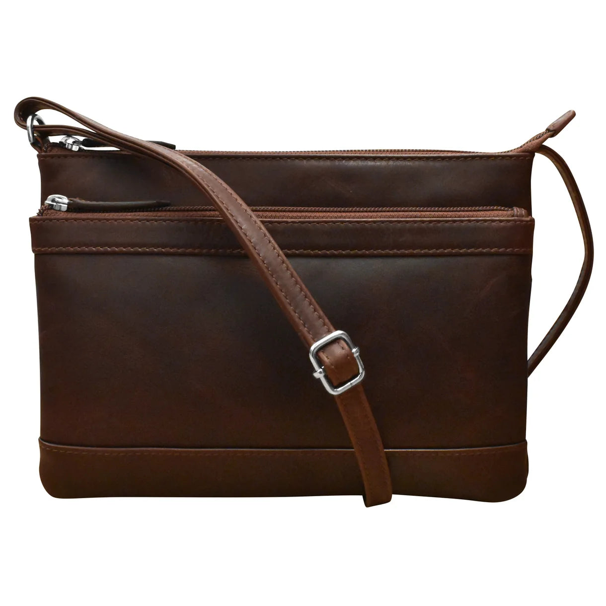 ili New York - DOUBLE ZIP CROSSBODY BAG - 6028 - Rustic Brown