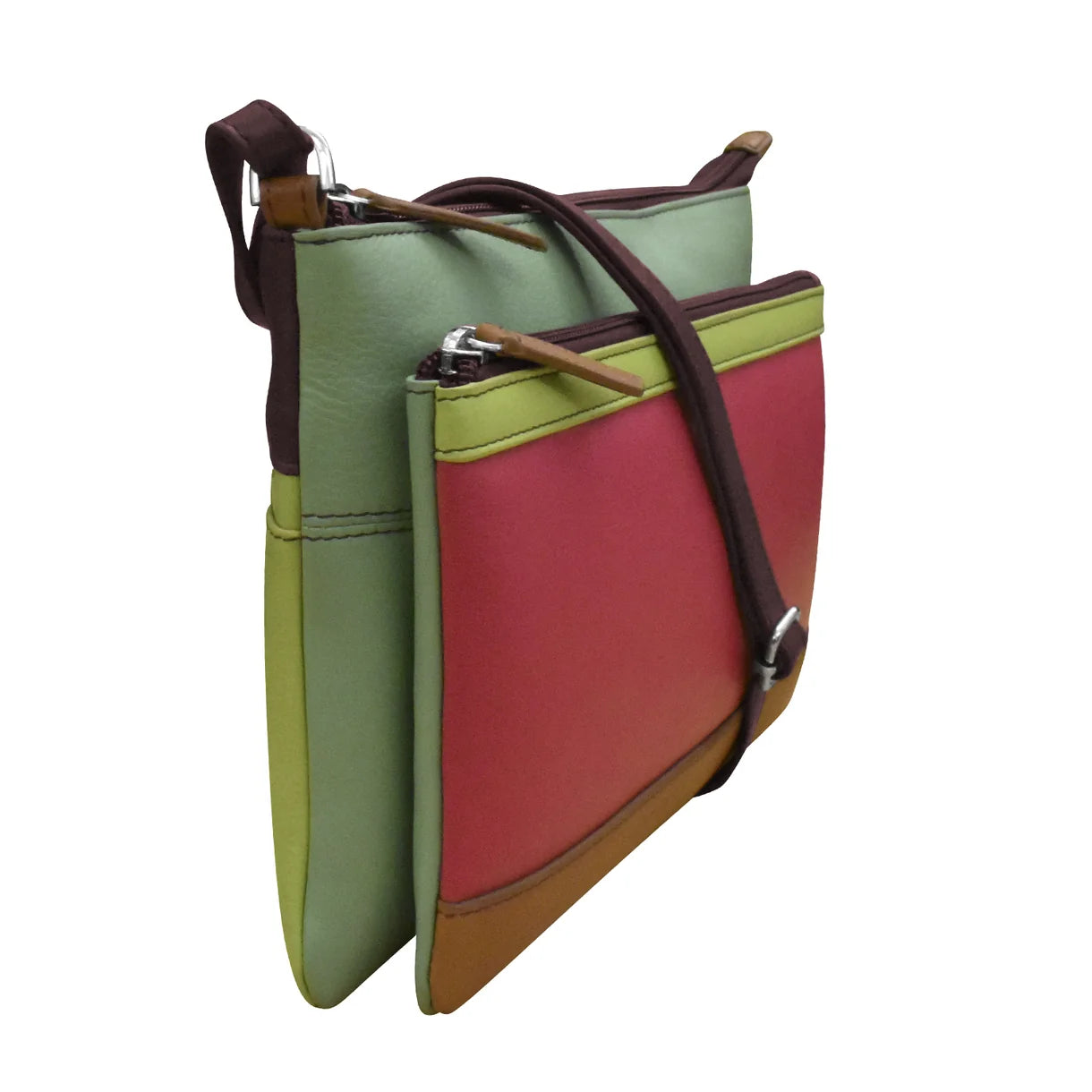 ili New York - DOUBLE ZIP CROSSBODY BAG - 6028 - Sage Multi