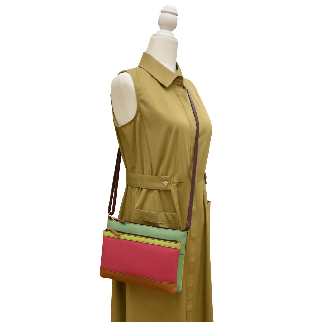 ili New York - DOUBLE ZIP CROSSBODY BAG - 6028 - Sage Multi