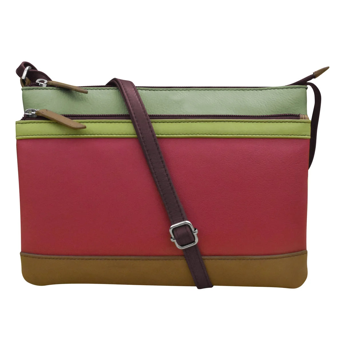 ili New York - DOUBLE ZIP CROSSBODY BAG - 6028 - Sage Multi