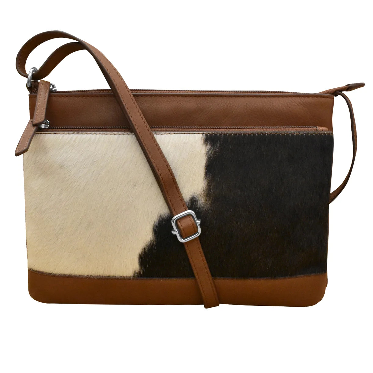 ili New York - DOUBLE ZIP CROSSBODY BAG - 6028 - Toffee/Haircalf