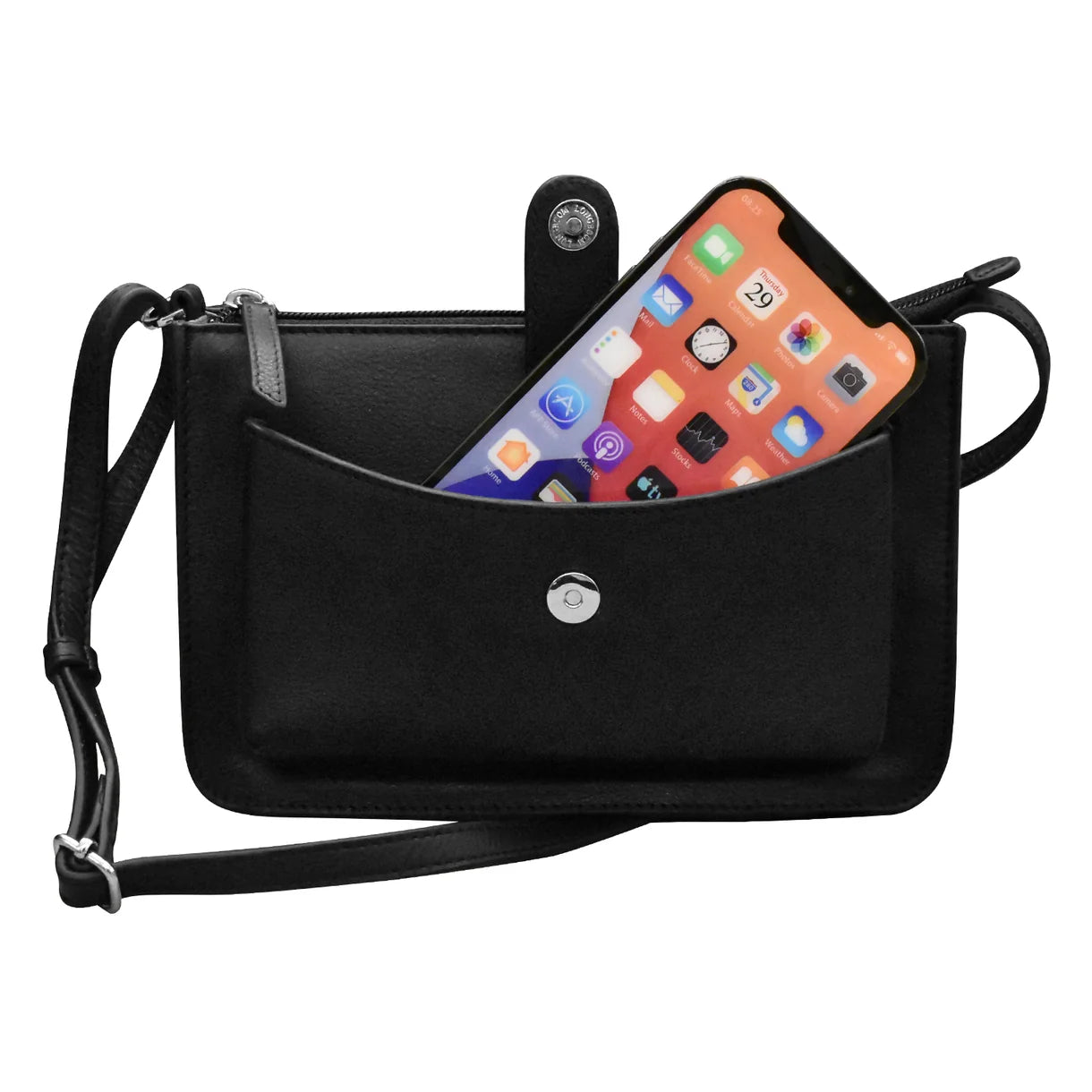 ili New York - ADJUSTABLE CROSSBODY FRONT POCKET PHONE BAG - 6046 - Black