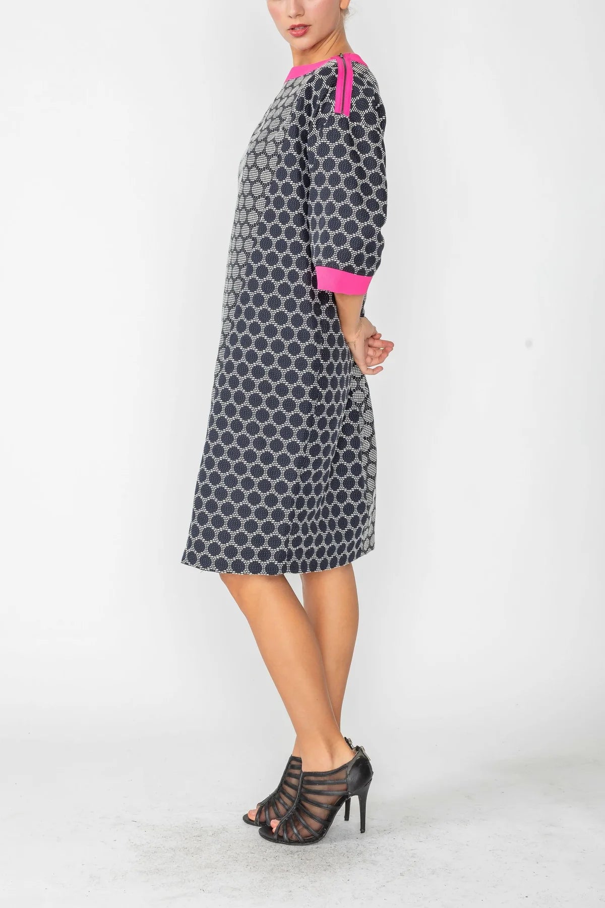 IC COLLECTION Dress- 6054D- BLACK & WHITE