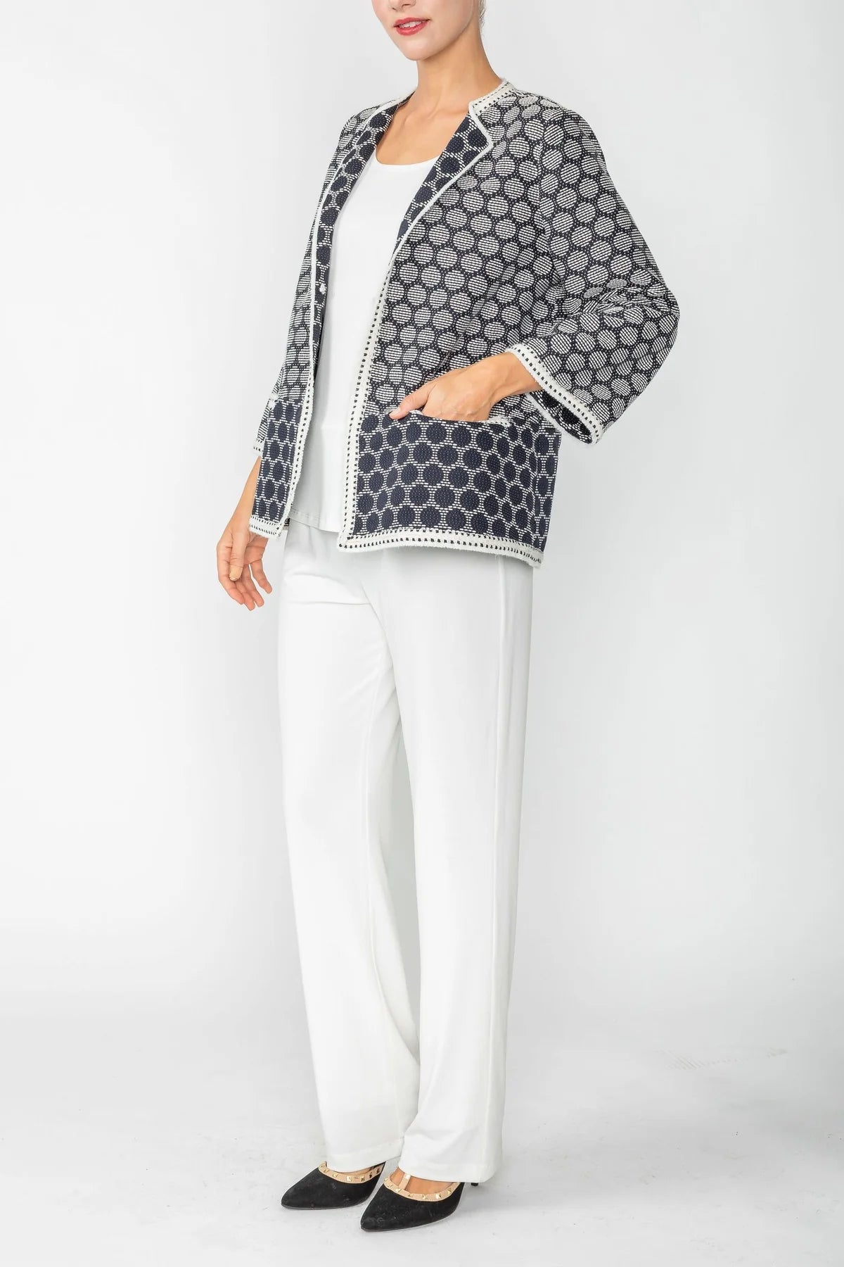 IC COLLECTION Jacket- 6055J- BLACK & WHITE