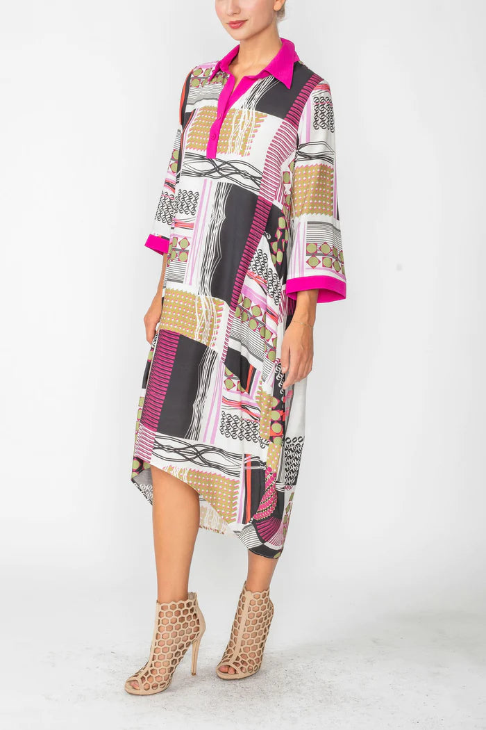 IC COLLECTION Dress- 6076D- FUCHSIA