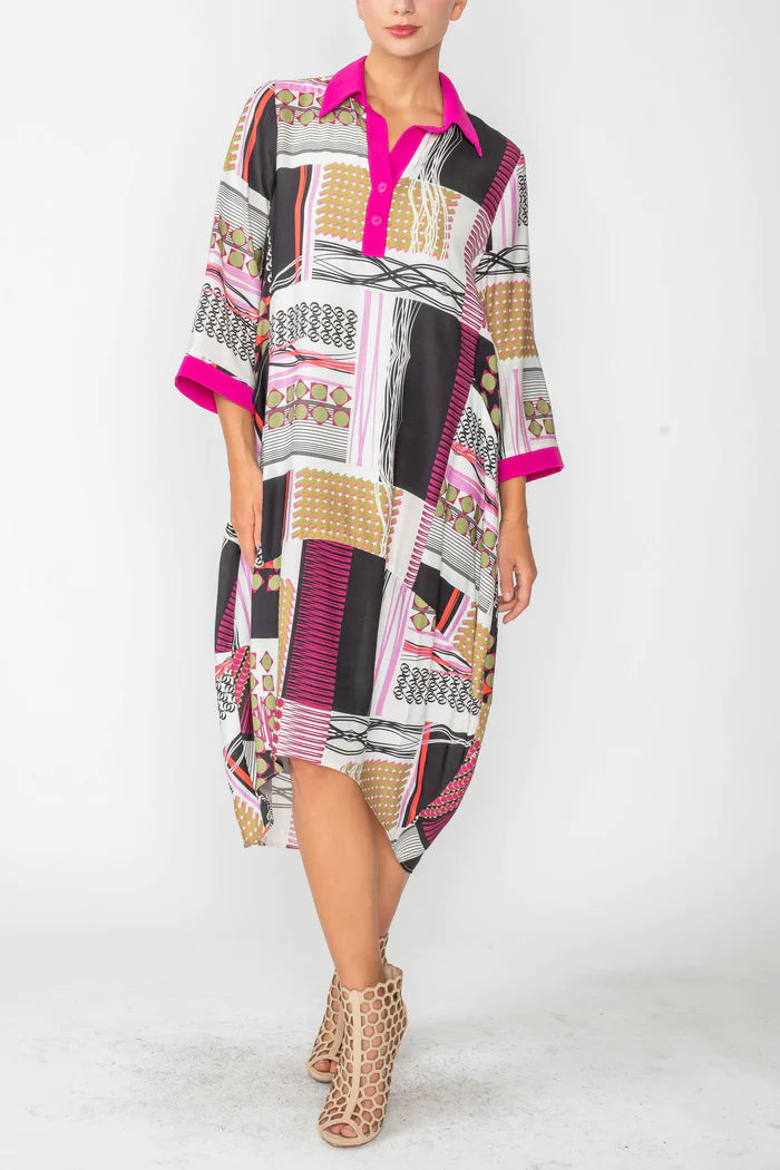 IC COLLECTION Dress- 6076D- FUCHSIA