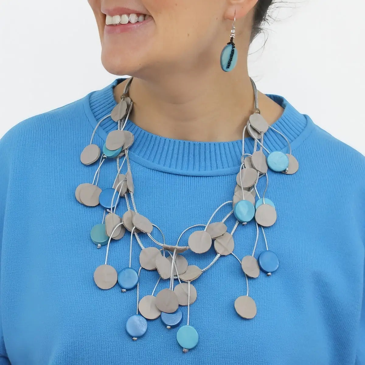 SYLCA Urban Blue Leather Dangle Necklace