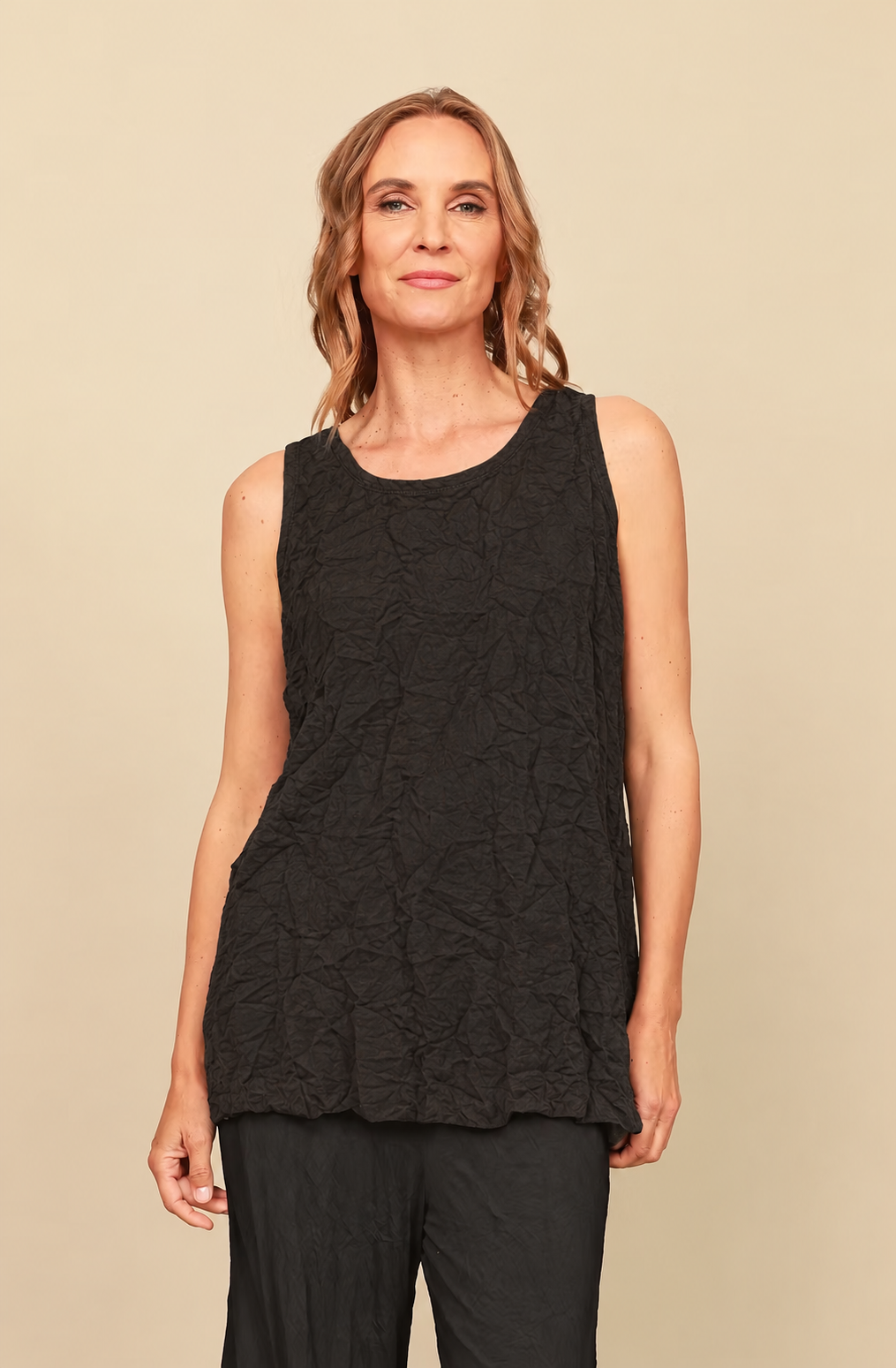 Chalet Recycled Crinkle Jersey Liz Round Neck Tank Top - C61198