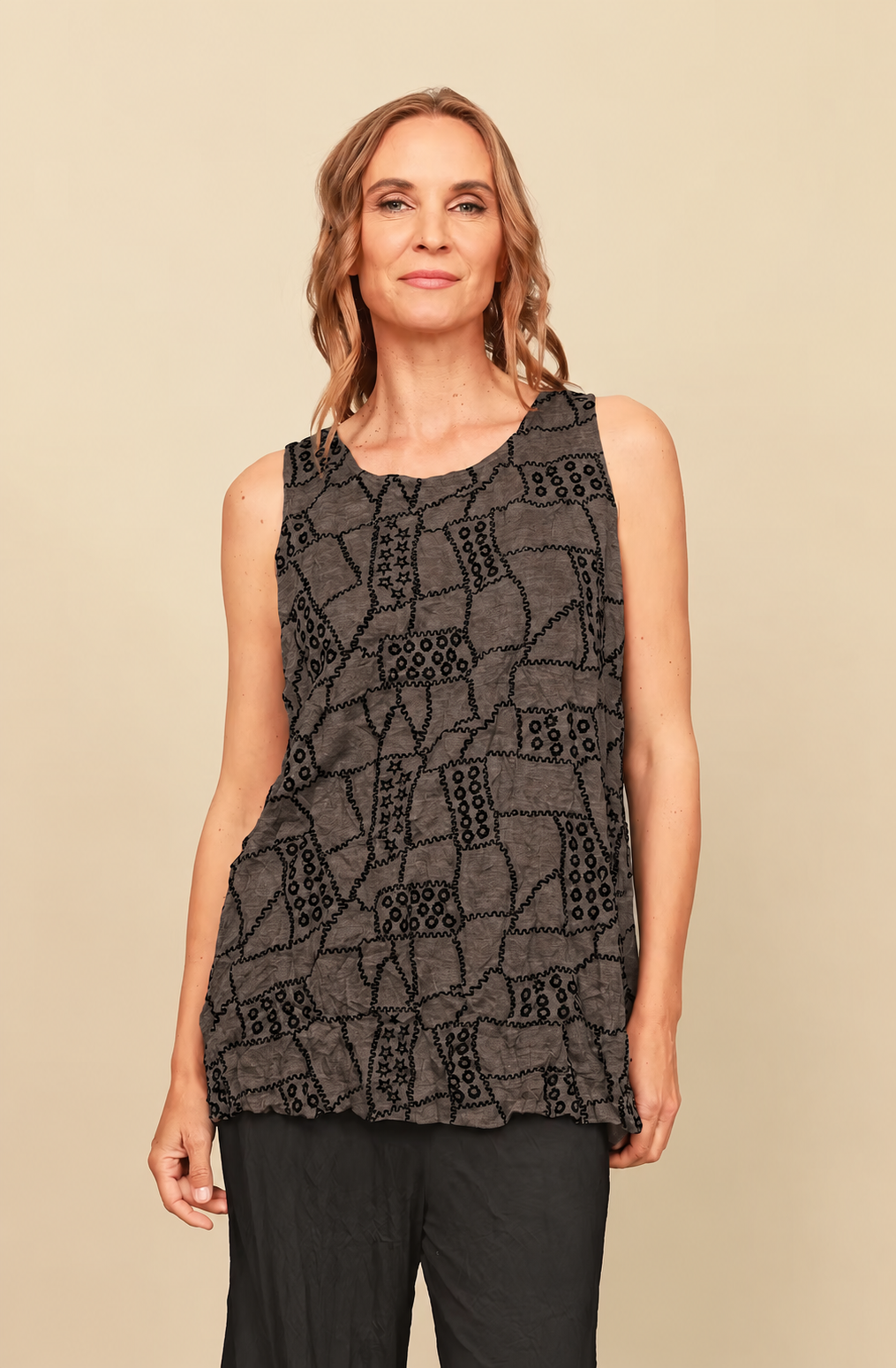 Chalet Recycled Crinkle Jersey Liz Round Neck Tank Top - C61198