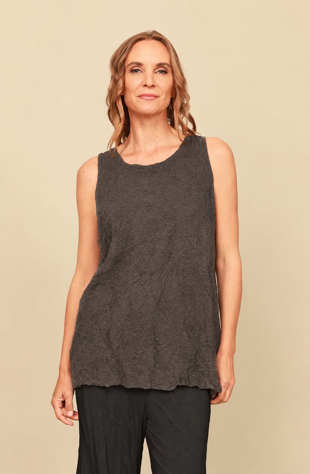 Chalet Recycled Crinkle Jersey Liz Round Neck Tank Top - C61198