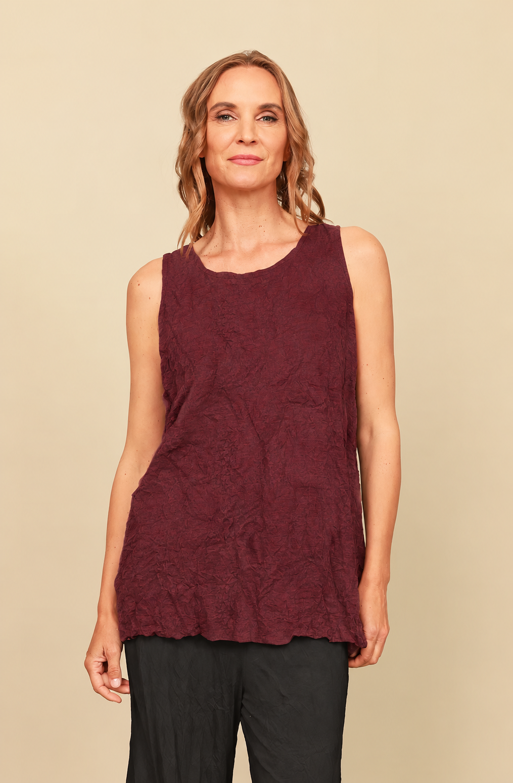 Chalet Recycled Crinkle Jersey Liz Round Neck Tank Top - C61198