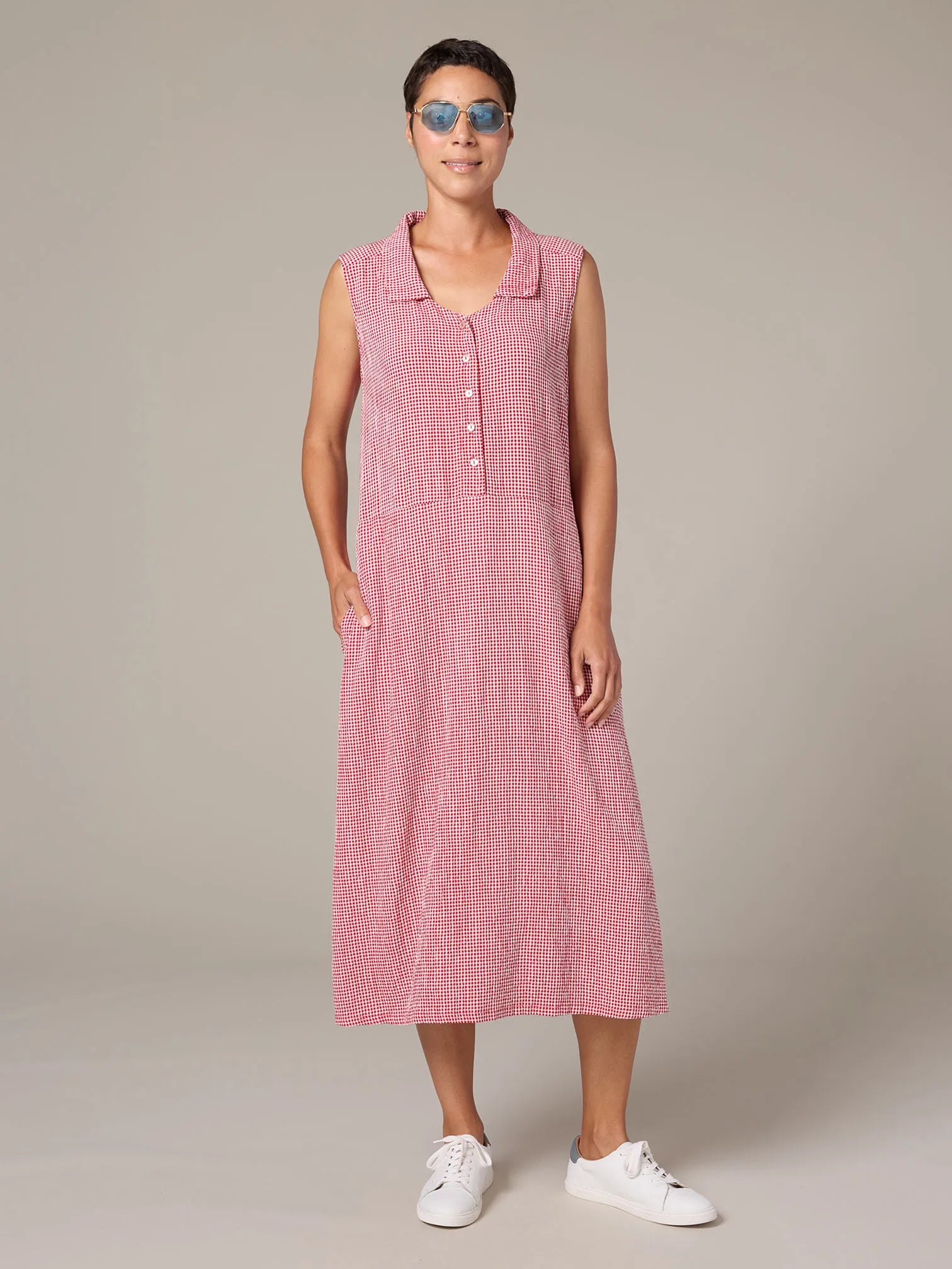 CUT LOOSE Crinkle Check Collared Dress - 6120308