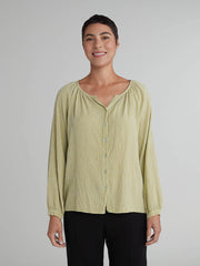 CUT LOOSE - Crinkle Check Collarless Blouse - 6126253