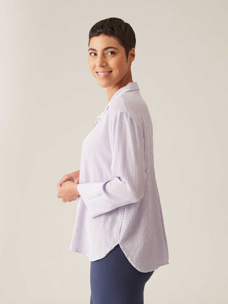 CUT LOOSE - Crinkle Check Crop Easy Shirt - 6126986