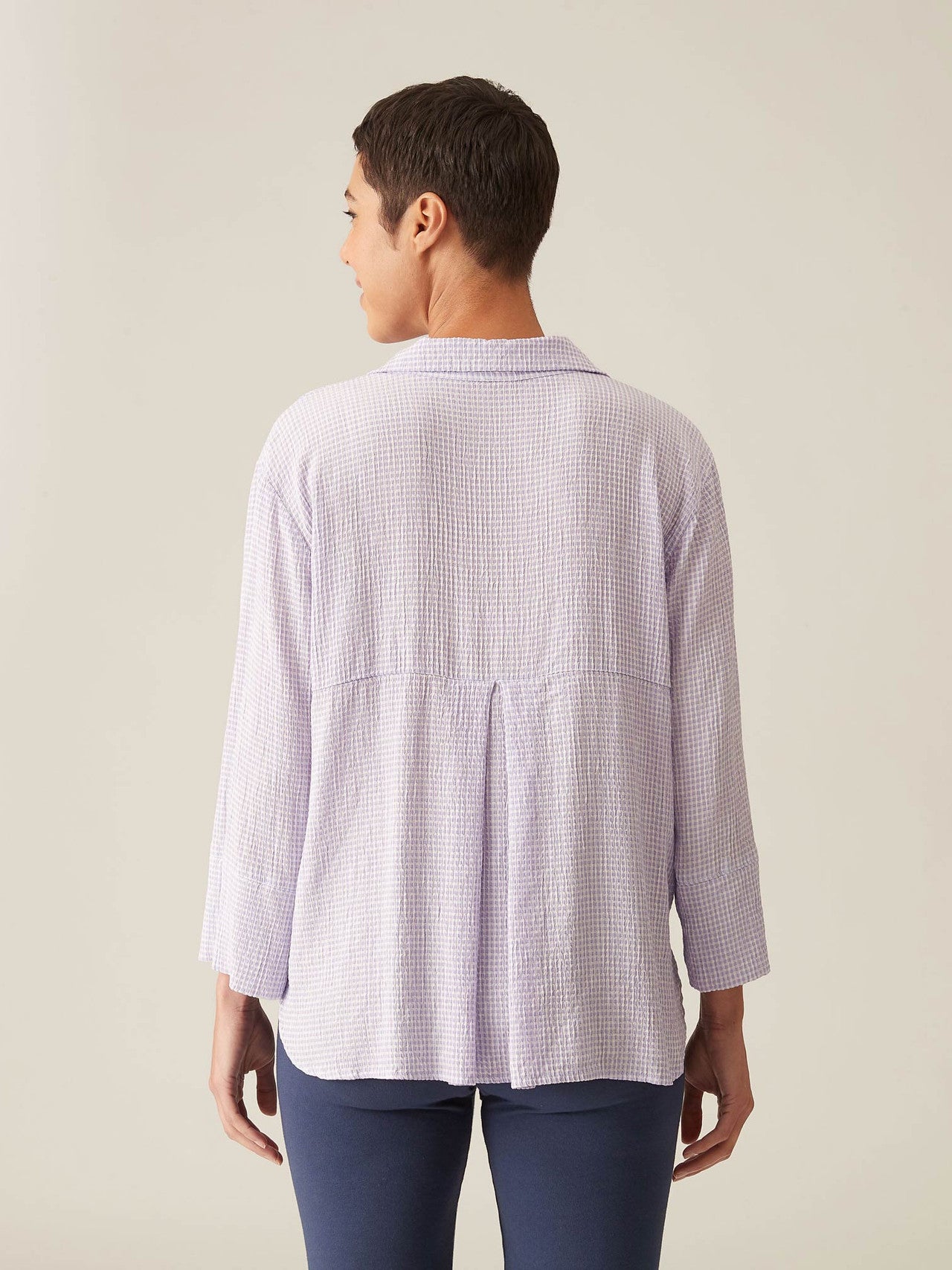 CUT LOOSE - Crinkle Check Crop Easy Shirt - 6126986