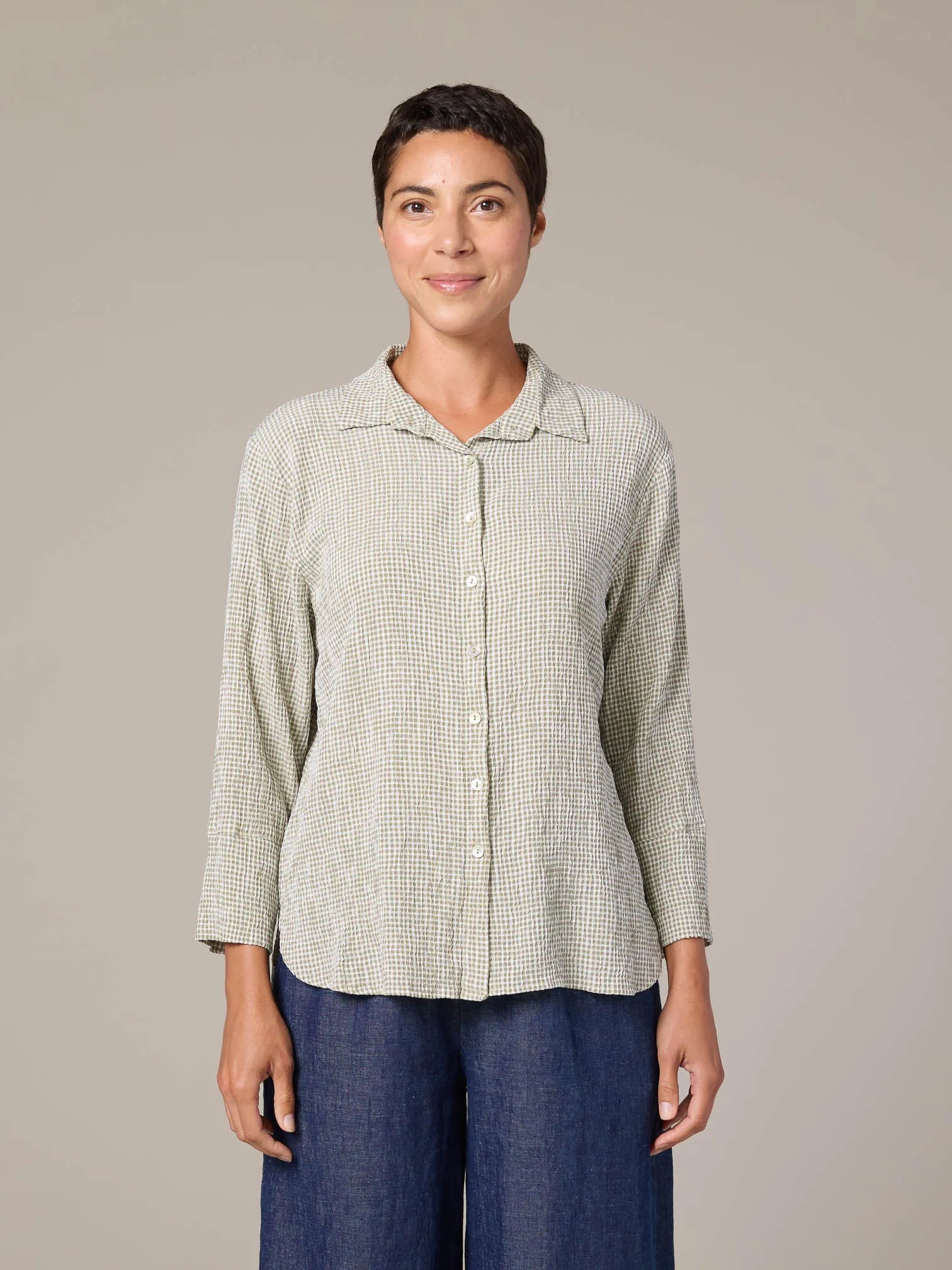 CUT LOOSE Crinkle Check Crop Easy Shirt - 6126986