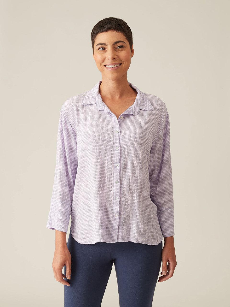 CUT LOOSE - Crinkle Check Crop Easy Shirt - 6126986