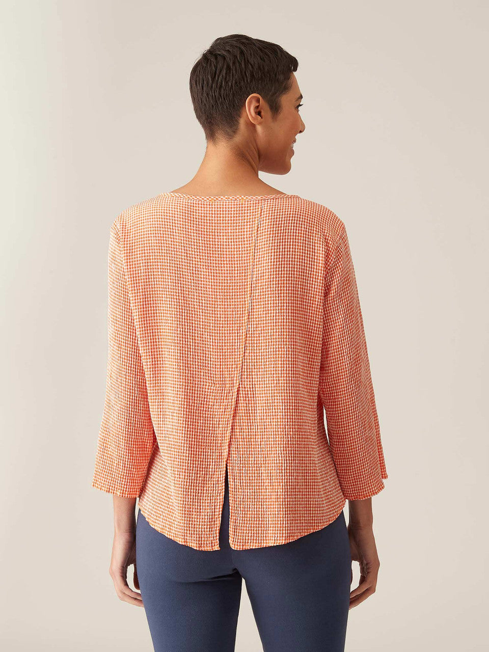 CUT LOOSE - Crinkle Check 3/4 Slv Split Back Top - 6127965