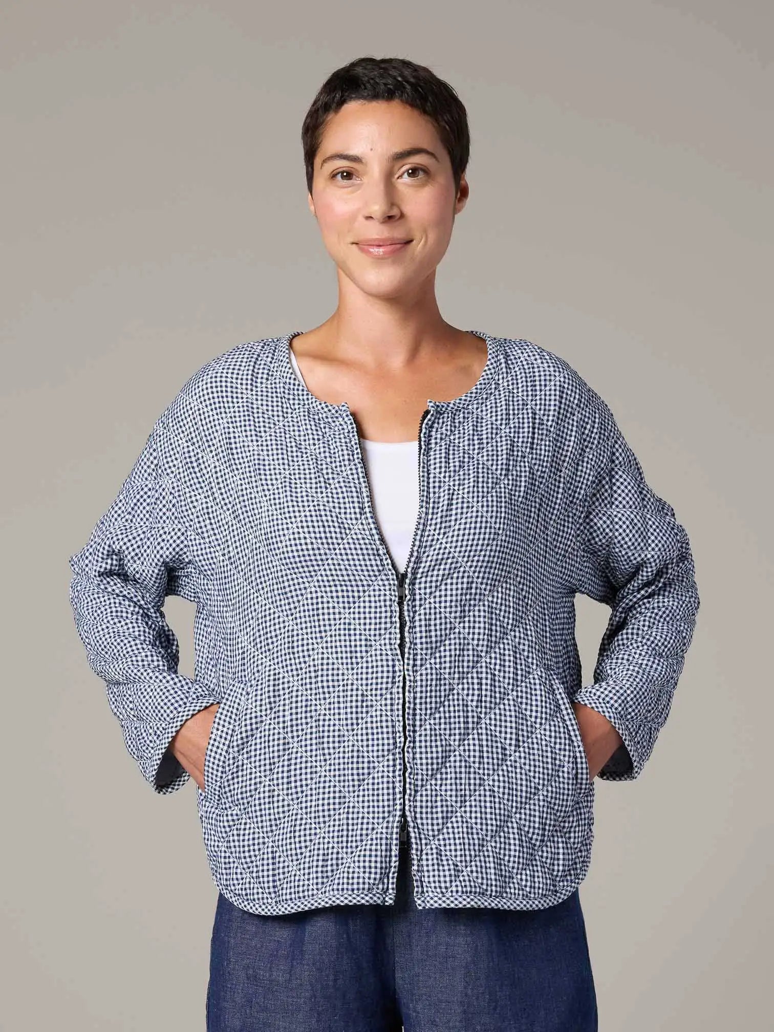 CUT LOOSE Crinkle Check Quilt Bomber Jacket - 6138189