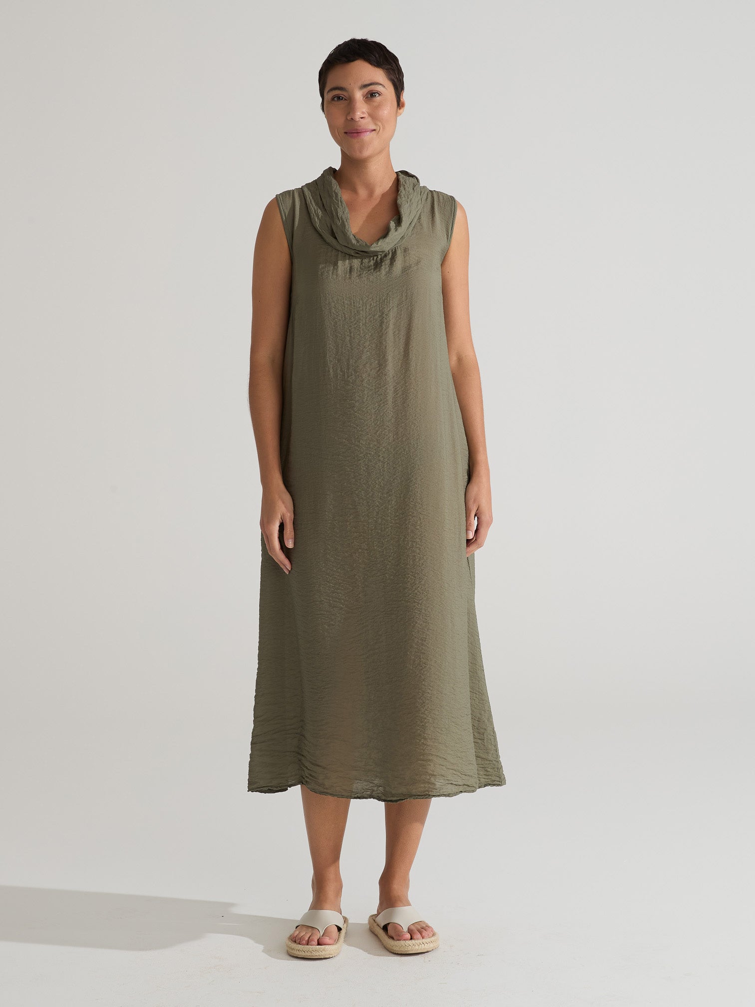 CUT LOOSE - Rayon Parachute Cowl Neck Maxi Dress - 6210329