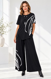 Vanite Couture Asymmetric Print Cotton Top - 6212 - BLACK