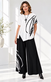 Vanite Couture Asymmetric Print Cotton Top - 6212 - WHITE